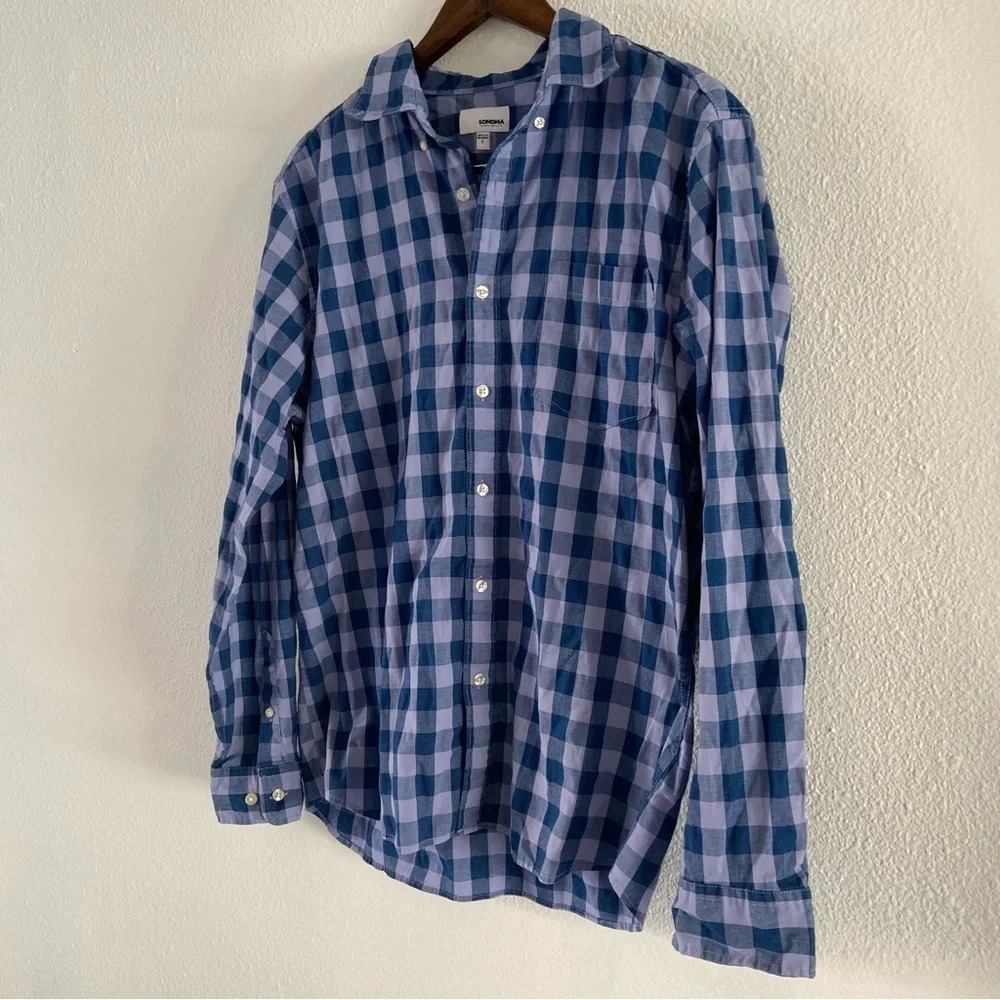 Sonoma Plaid Button Down Shirt Mens Large Classic Long Sleeve Casual Academia - Picture 4 of 12